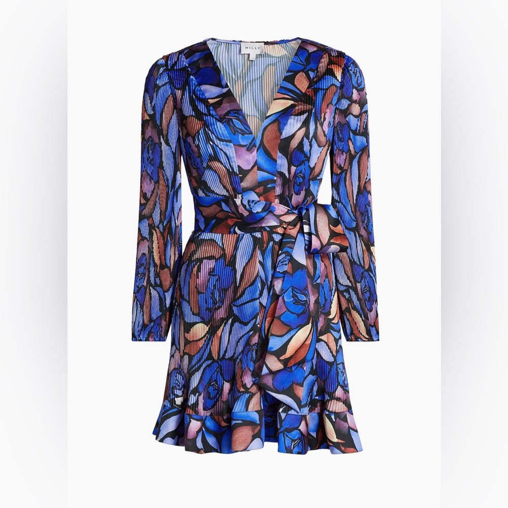 Milly Liv Dream Rose Pleated Dress Blue Size 4